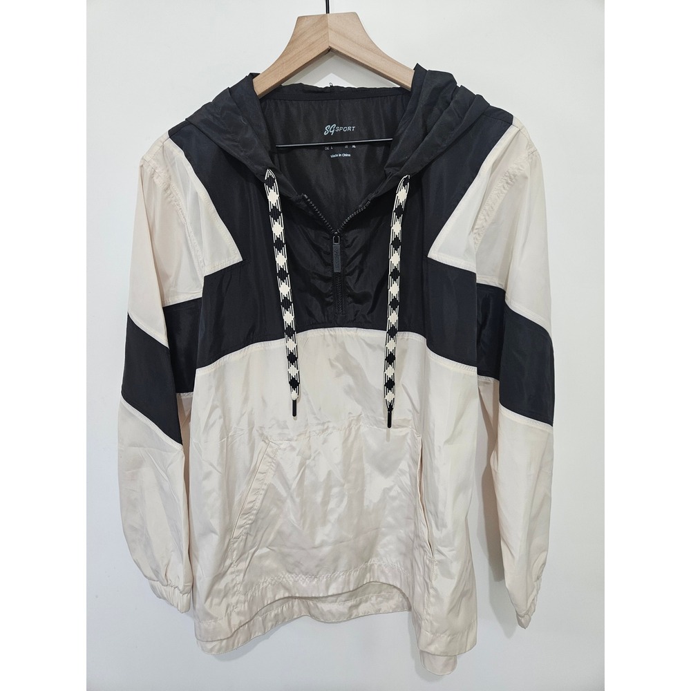 SG Sport Mens Colorblock Windbreaker Jacket Black Cream Quarter Zip‎ A479200 L
